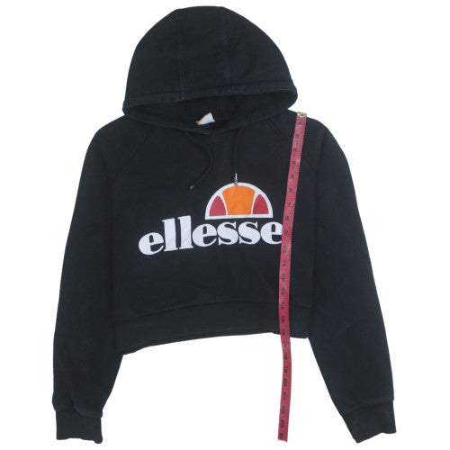 Ellesse Womens Black Cropped Hoodie Size M Logo Print Pullover