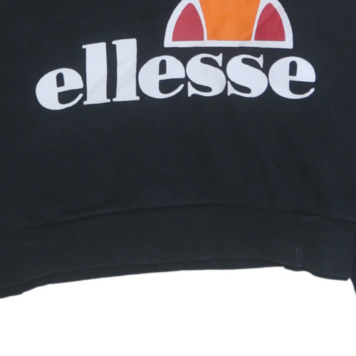 Ellesse Womens Black Cropped Hoodie Size M Logo Print Pullover