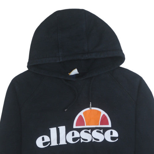 Ellesse Womens Black Cropped Hoodie Size M Logo Print Pullover