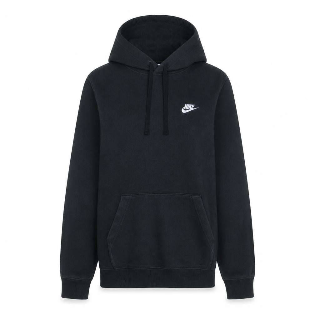 Front view of Nike Women's Black Small Tall Pullover Hoodie with Logo Pocket
