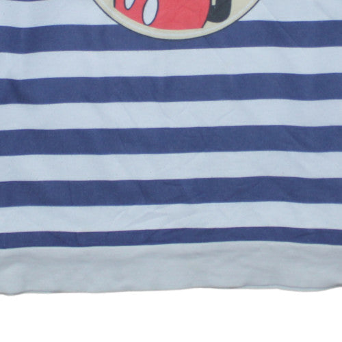 Disney Womens Blue White Striped Mickey Mouse Pullover Sweatshirt L