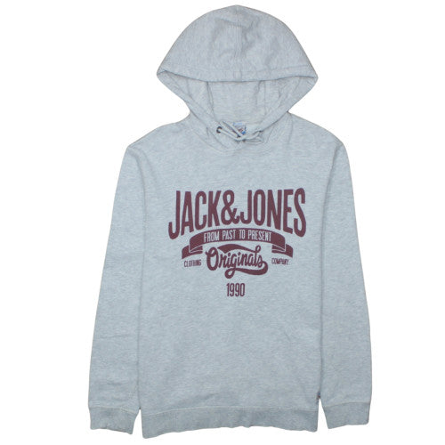 Jack & Jones Mens Grey Logo Pullover Hoodie Size L
