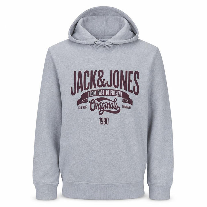Jack & Jones Mens Grey Logo Pullover Hoodie Size L