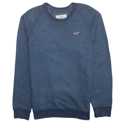 Hollister Men Blue Crew Neck Pullover Sweatshirt L Cotton Blend