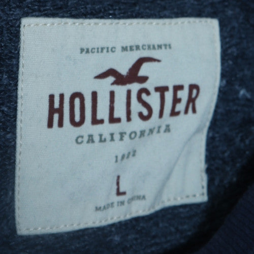 Hollister Men Blue Crew Neck Pullover Sweatshirt L Cotton Blend