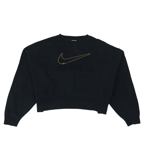 Nike Women Black Small Cropped Pullover Sweatshirt Gold Logo
