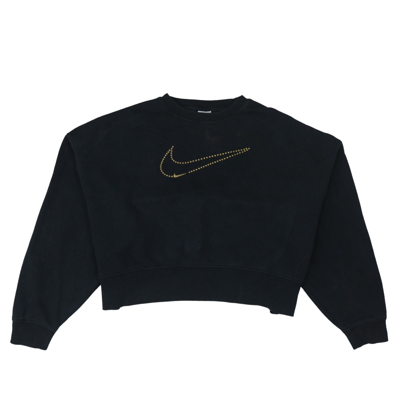 Nike Women Black Small Cropped Pullover Sweatshirt Gold Logo