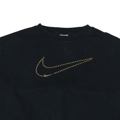 Nike Women Black Small Cropped Pullover Sweatshirt Gold Logo
