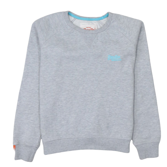 Superdry Women Grey Small Pullover Sweatshirt Classic Logo Crew Neck