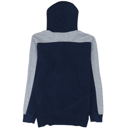 adidas Boys Blue Grey Pullover Hoodie 15-16 Years Colourblock Logo Fleece