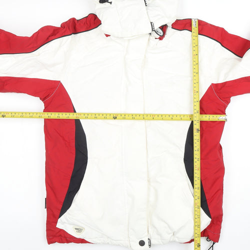 Brugi Women's Red White Ski Jacket Size 10 Hooded Waterproof Winter Coat