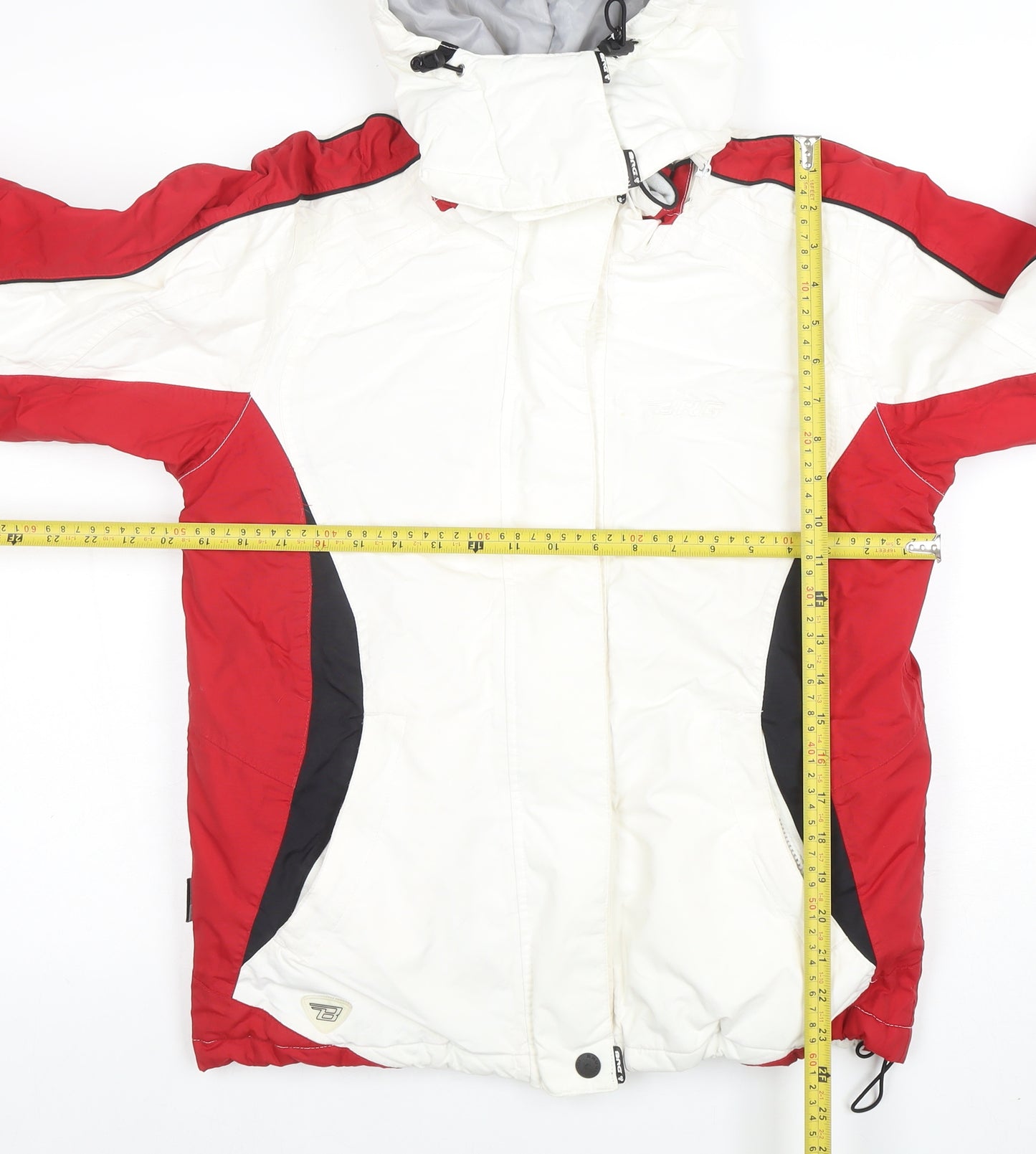 Brugi Women's Red White Ski Jacket Size 10 Hooded Waterproof Winter Coat