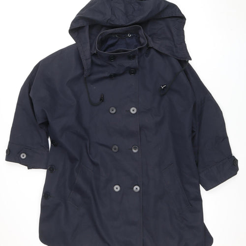 Jigsaw Women's Blue Hooded Mid-Length Cotton Rain Coat Jacket M