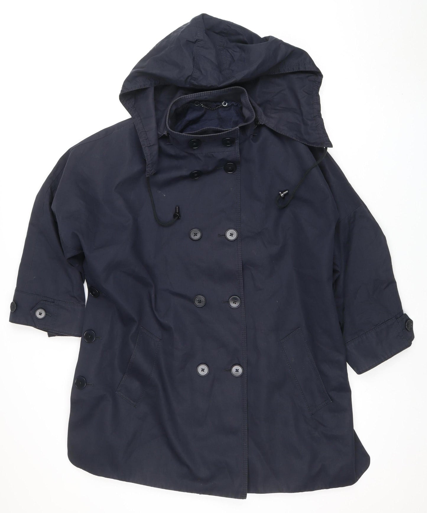 Jigsaw Women's Blue Hooded Mid-Length Cotton Rain Coat Jacket M