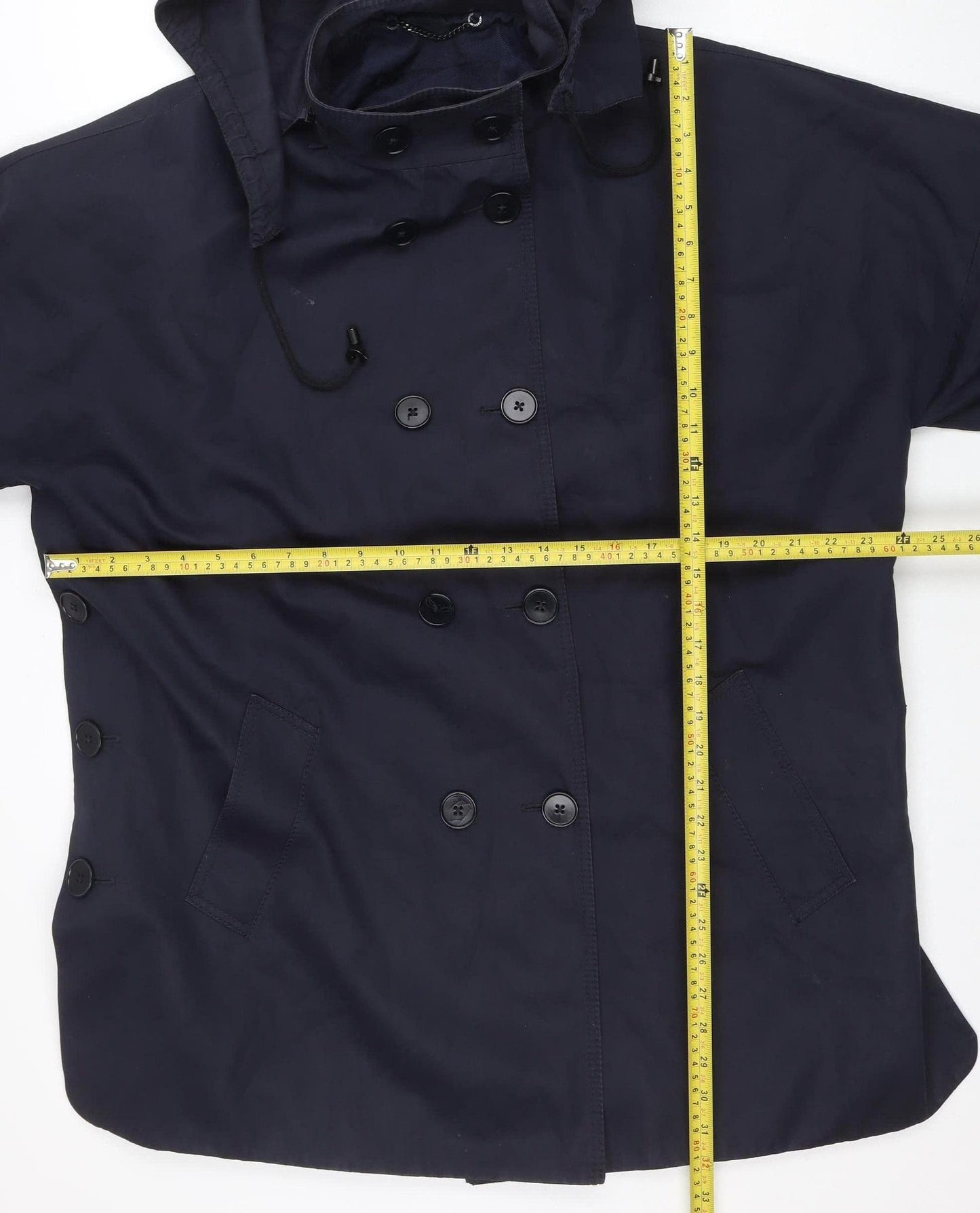 Jigsaw Women's Blue Hooded Mid-Length Cotton Rain Coat Jacket M