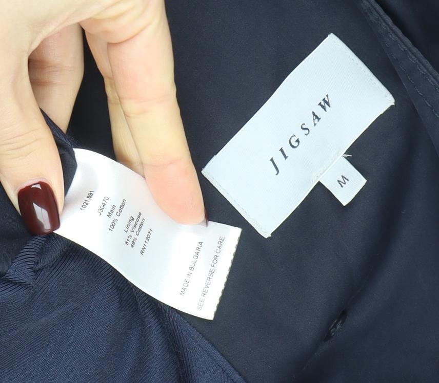 Jigsaw Women's Blue Hooded Mid-Length Cotton Rain Coat Jacket M