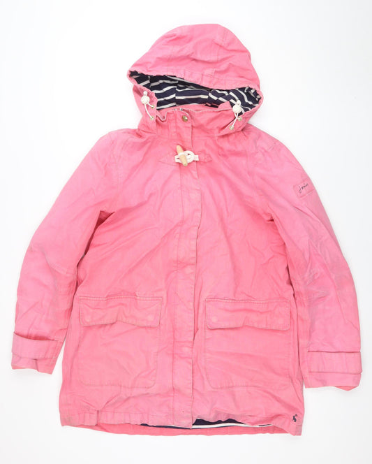 Joules Women Pink Waterproof Hooded Rain Coat Jacket Size 12
