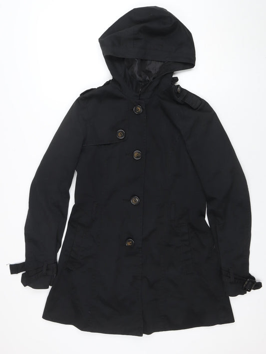 H&M Divided Women's Black Size 8 Hooded Rain Coat