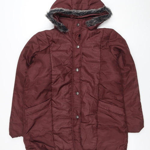 Anne de Lançay Women's Red Hooded Puffer Jacket M Faux Fur Trim