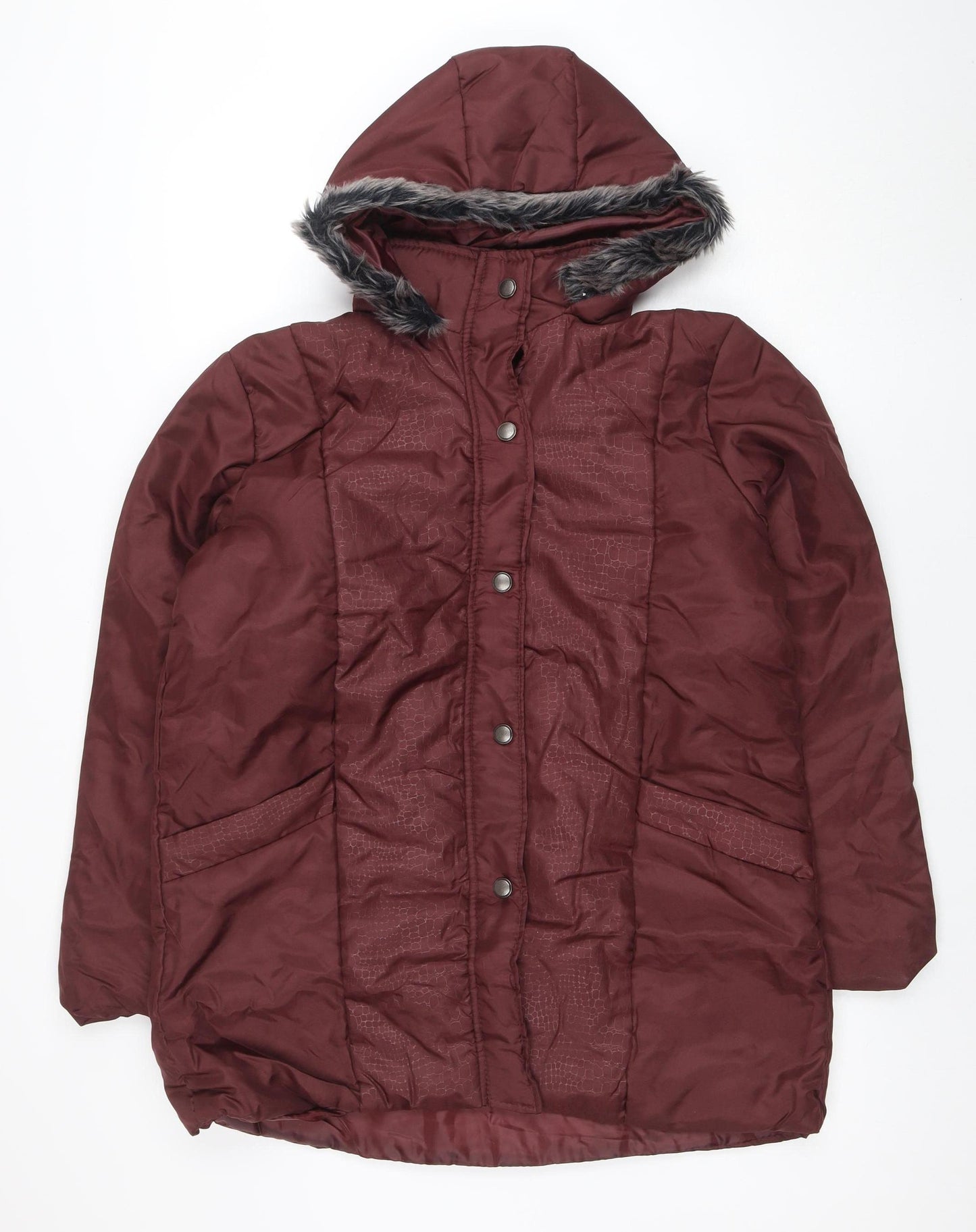 Anne de Lançay Women's Red Hooded Puffer Jacket M Faux Fur Trim
