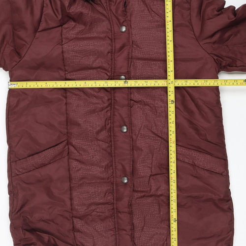 Anne de Lançay Women's Red Hooded Puffer Jacket M Faux Fur Trim