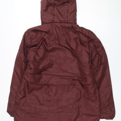 Anne de Lançay Women's Red Hooded Puffer Jacket M Faux Fur Trim