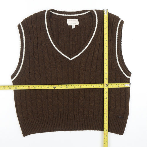 Pull&Bear Teen Brown Cable-Knit V-Neck Sleeveless Vest M