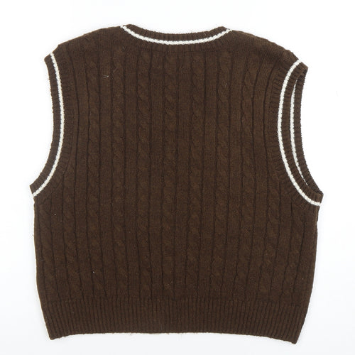 Pull&Bear Teen Brown Cable-Knit V-Neck Sleeveless Vest M