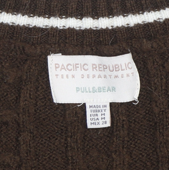 Pull&Bear Teen Brown Cable-Knit V-Neck Sleeveless Vest M