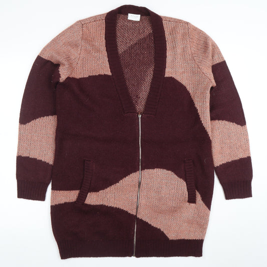 Vila Women’s Multicoloured L Knit Zip Cardigan Longline V-Neck