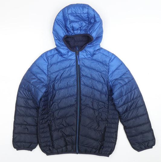 Marks and Spencer Boys Blue Ombré Hooded Puffer Jacket Size 10 Years