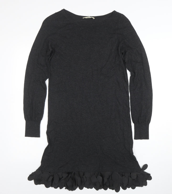Oasis Women Black Knit Shift Dress Size S Long Sleeve Ruffle Hem