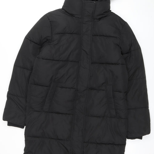 New Look Womens Black UK 10 Puffer Jacket Hooded Mid-Length Polyester Warm Winter Coat