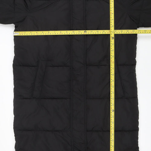 New Look Womens Black UK 10 Puffer Jacket Hooded Mid-Length Polyester Warm Winter Coat