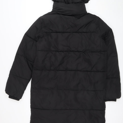 New Look Womens Black UK 10 Puffer Jacket Hooded Mid-Length Polyester Warm Winter Coat