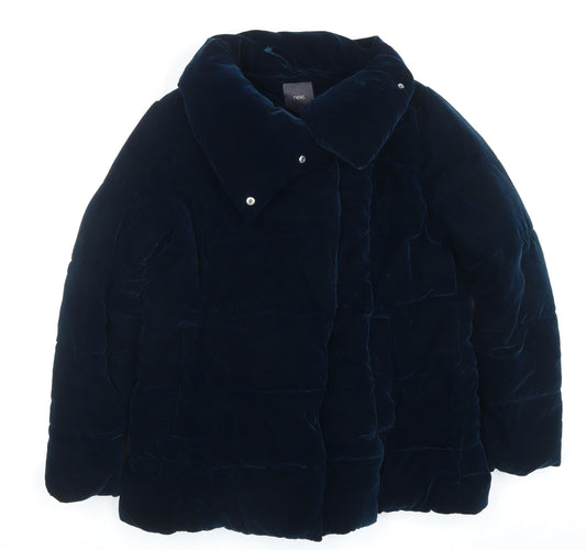 Next Women's Blue Velvet Puffer Jacket Coat Size 18 Regular