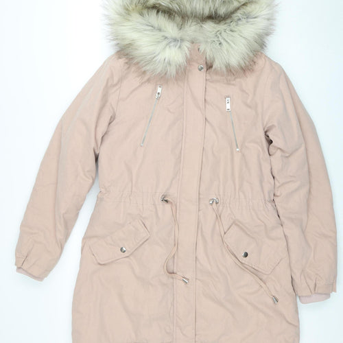 New Look Women’s Beige Faux Fur Hooded Parka Coat UK 12