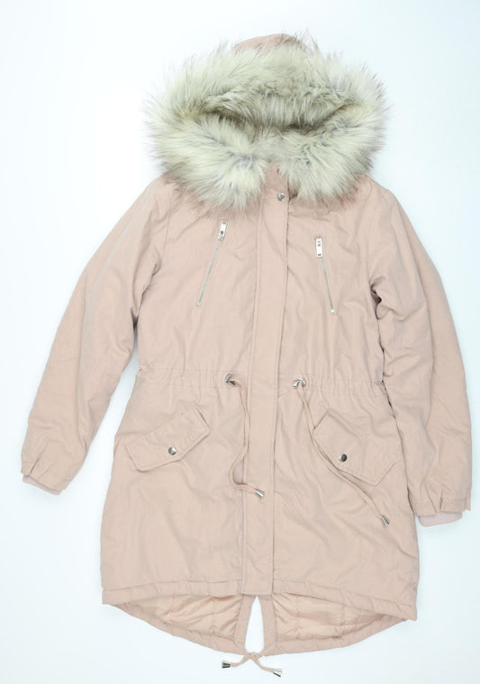 New Look Women’s Beige Faux Fur Hooded Parka Coat UK 12