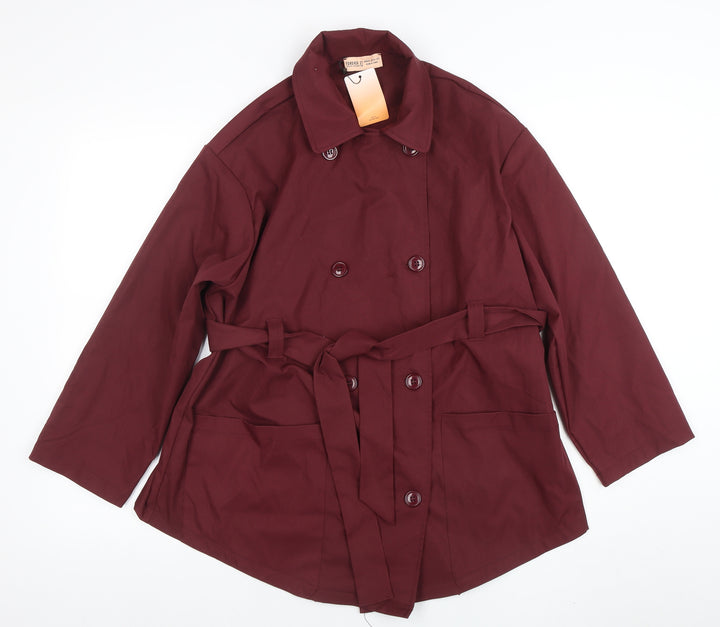 Forever 21 Women's Red Belted Trench Coat XS Classic Style