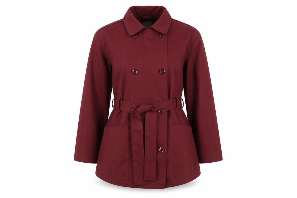 Front view of Forever 21 Women's Red Belted Trench Coat XS Classic Style