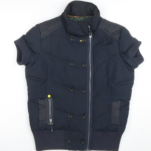DCB Women's Blue Short Sleeve Padded Bomber Jacket Size 12