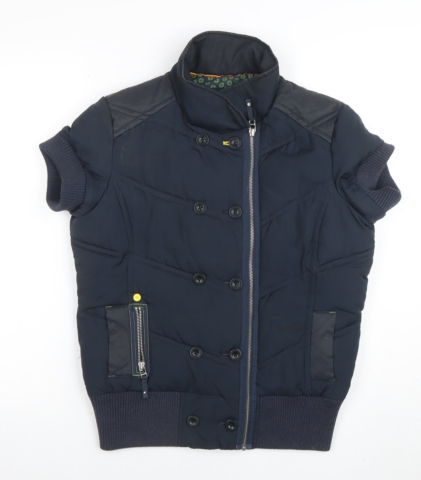 DCB Women's Blue Short Sleeve Padded Bomber Jacket Size 12