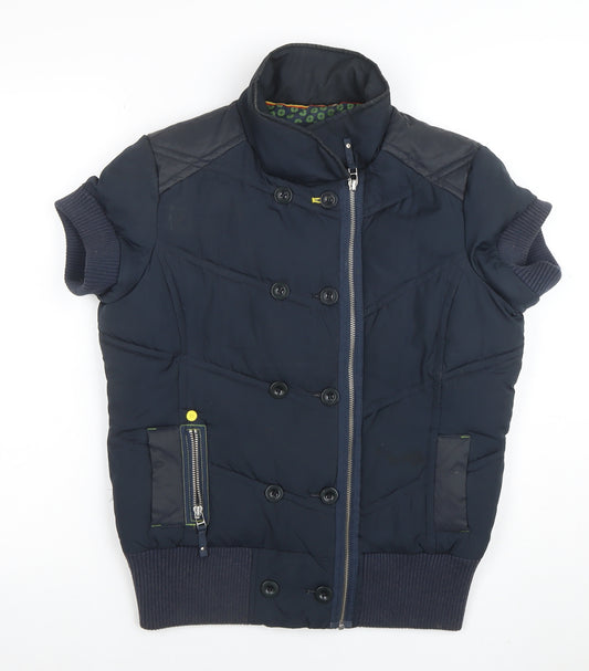 DCB Women's Blue Short Sleeve Padded Bomber Jacket Size 12