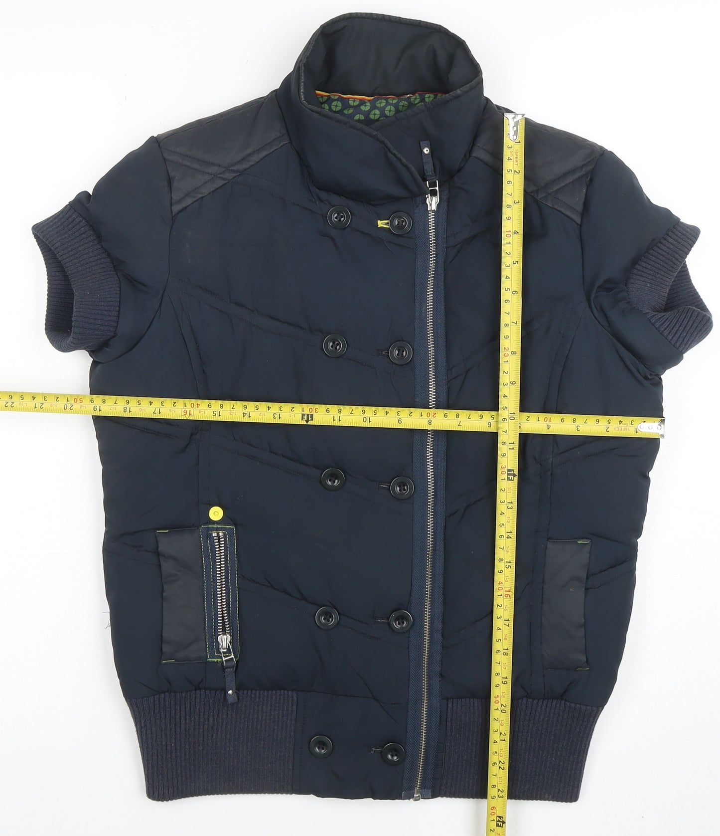 DCB Women's Blue Short Sleeve Padded Bomber Jacket Size 12