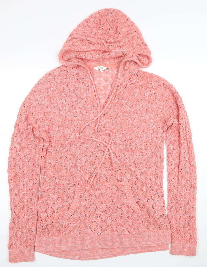 FatFace Women’s Pink Open-Knit Hooded Pullover Jumper Size 12