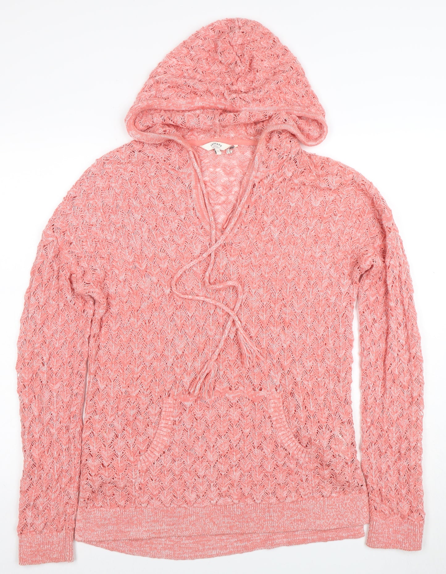 FatFace Women’s Pink Open-Knit Hooded Pullover Jumper Size 12