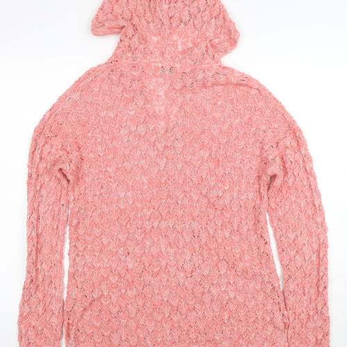 FatFace Women’s Pink Open-Knit Hooded Pullover Jumper Size 12