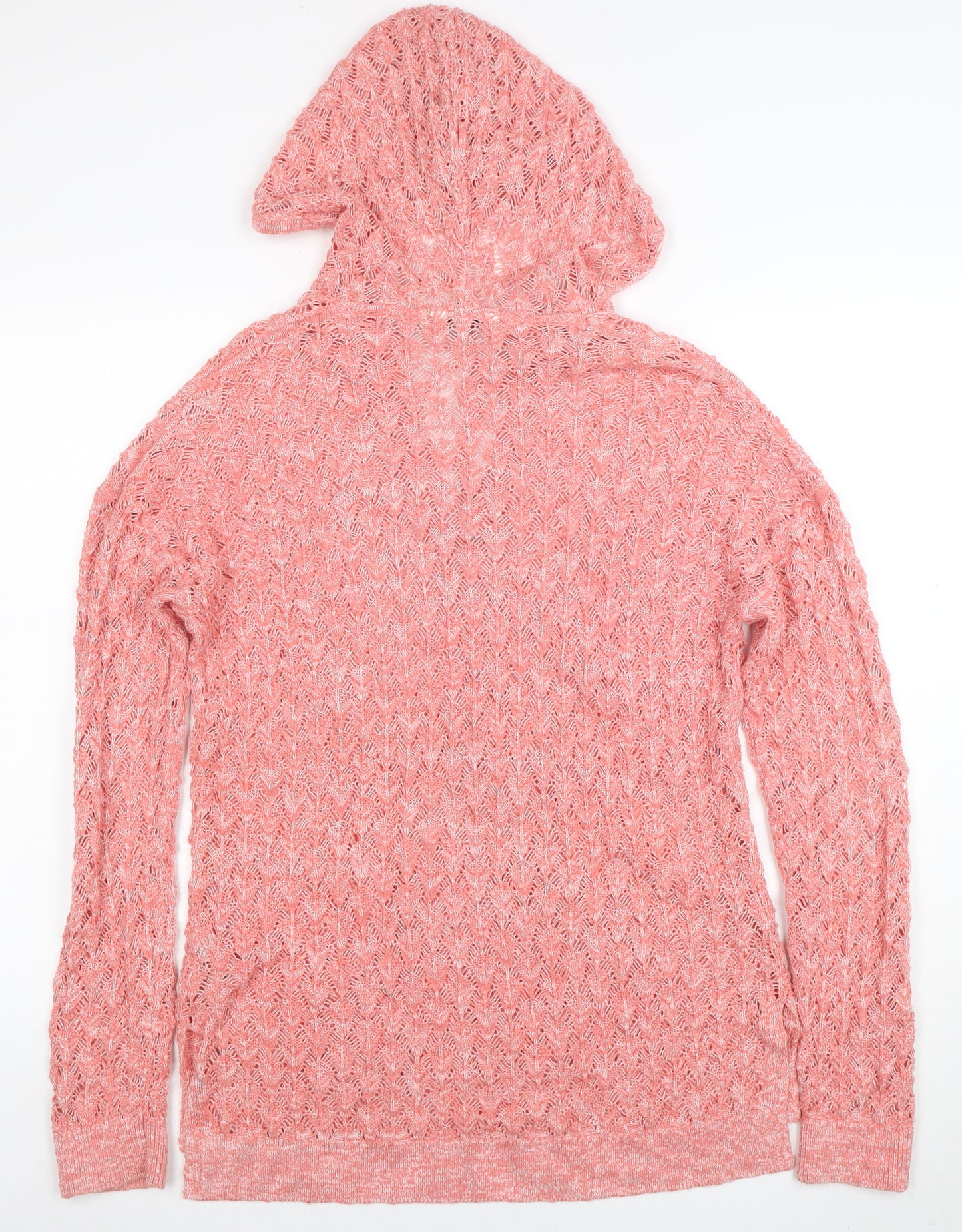 FatFace Women’s Pink Open-Knit Hooded Pullover Jumper Size 12