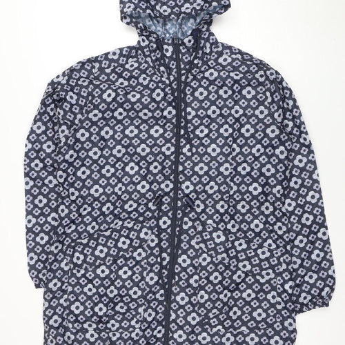 Rainydays Women Blue Floral Waterproof Lightweight Hooded Rain Coat M