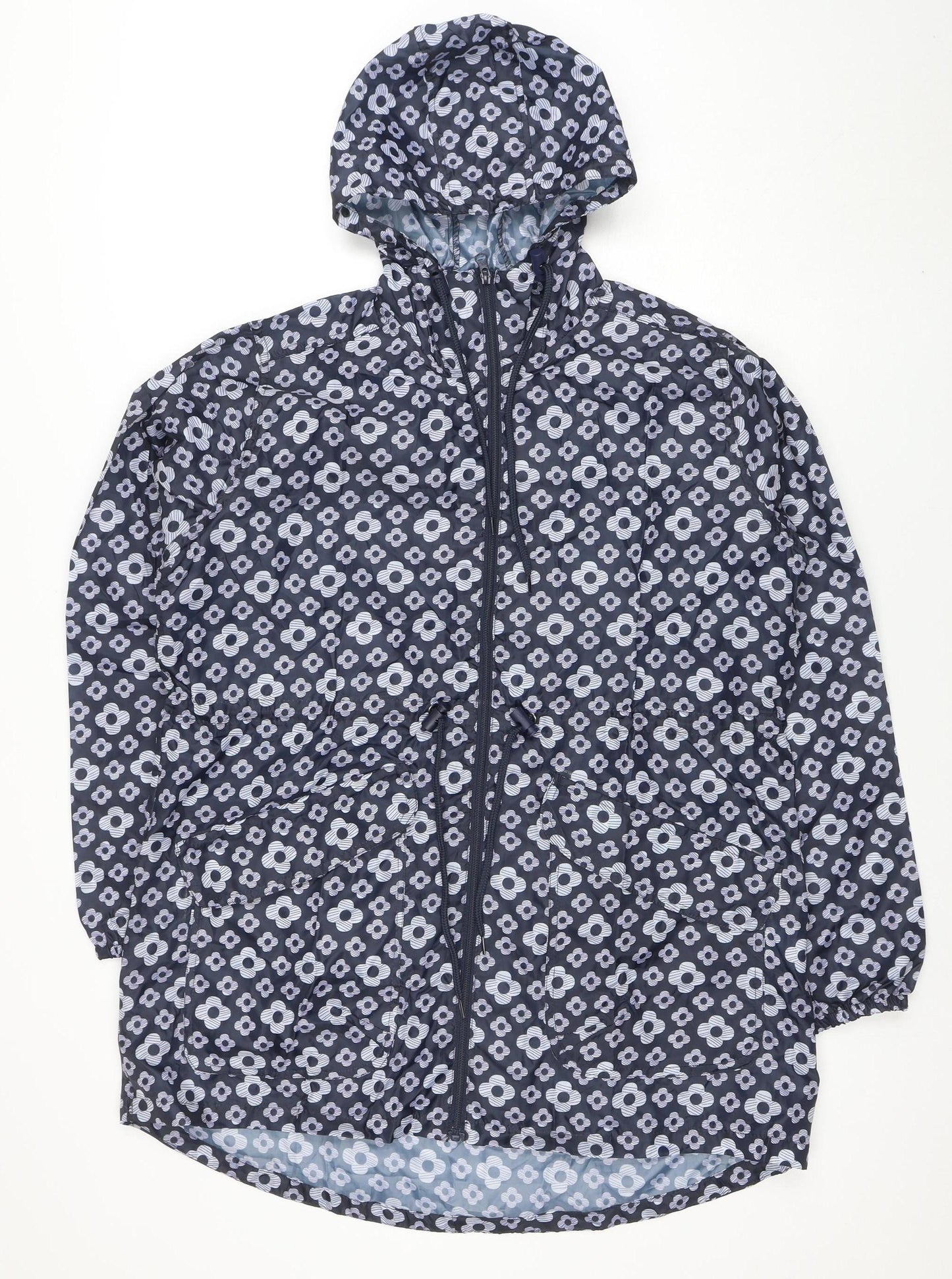 Rainydays Women Blue Floral Waterproof Lightweight Hooded Rain Coat M
